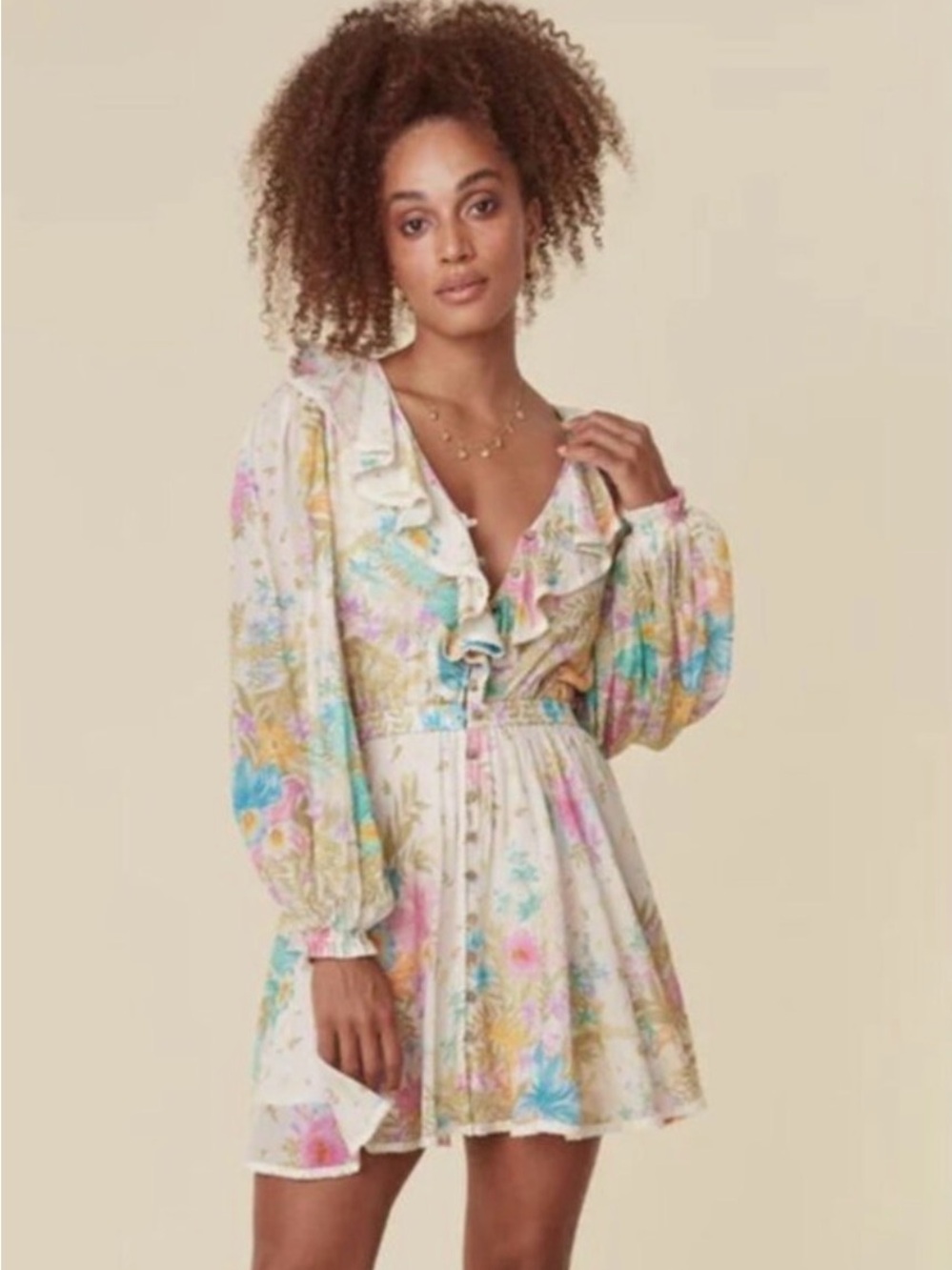 SPELL Lei Lei frill cream floral play dress
